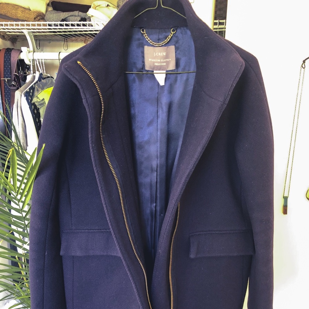 J Crew Cocoon Stadium Cloth Coat Sz2 Navy